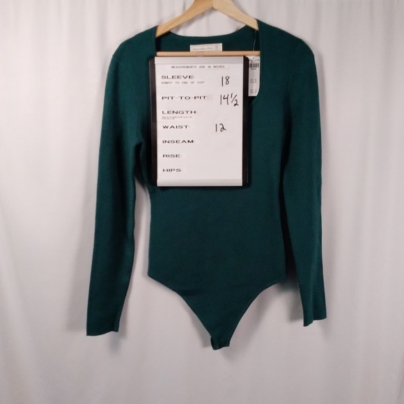 Abercrombie & Fitch Womens M Knit Bodysuit Green Long Sleeve Square Neck NWT - Picture 4 of 10